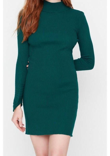 Moda Slim Casual Günlük Fitilli Triko Dik Yaka Uzun Kol Bodycone Mini Boy Elbise fırsatları