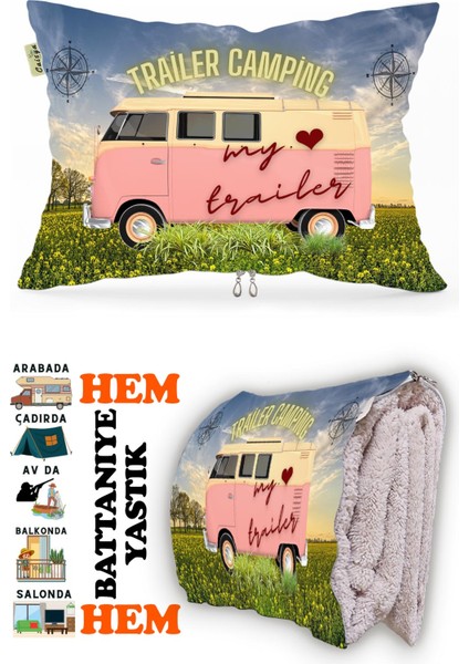 Karavan Camping-2 Baskılı Tv Battaniyeli Opsiyonel Dekoratif Hediye Yastık Battaniye 2in1 Gifts-2