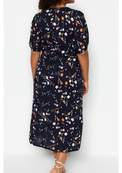 Moda Rahat Casual Günlük Shally Dokuma Kruvaze Kısa Kol A-Line Midi Boy Büyük Beden Elbise indirimleri