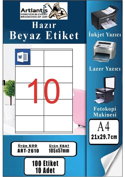 A4 Hazır Etiket 105X57 mm 10 Sayfa 1 Paket 10 Lu Kendinden Yapışkanlı Fotokopi Lazer Inkjet Kağıdı Yazıcılar Için Uyumlu