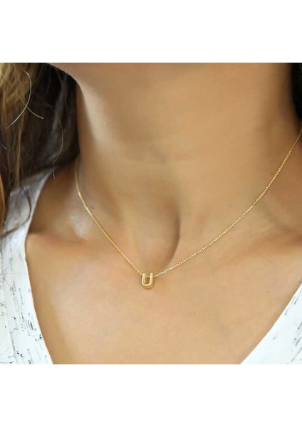 Gümüş Gold 3 Boyutlu U Harf Bayan Kolye fiyatları