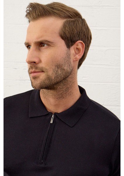 Erkek Basic Slim-Fit Kalıp Polo Yaka Yazlık Triko T-Shirt Koyu Lacivert - 5009DNGR fırsatları