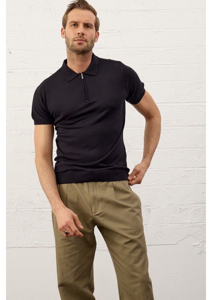 Erkek Basic Slim-Fit Kalıp Polo Yaka Yazlık Triko T-Shirt Koyu Lacivert - 5009DNGR indirimleri