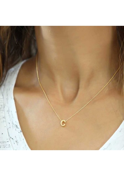 Gümüş Gold 3 Boyutlu C Harf Bayan Kolye fiyatları