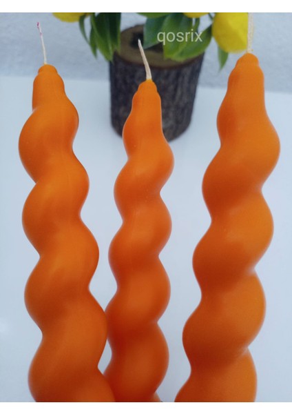 3'lü Turuncu Italyan Burgulu Şamdan Soya Mumu Doğal Kokulu Uzun Çubuk Konik Burgu Spiral Mum Dekoratif modelleri