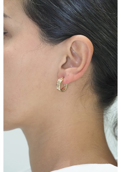 14 Ayar Altın 3 Renk Halka Küpe