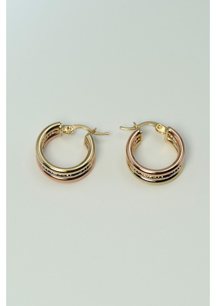 14 Ayar Altın 3 Renk Halka Küpe modelleri