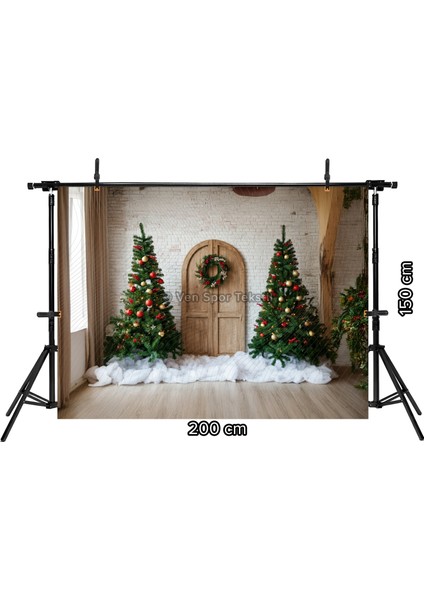 Klasik Noel Kapısı ve Çam Ağacı Süslemeleri Temalı 200 x 150 cm Stüdyo Fonu Arka Plan fiyatları