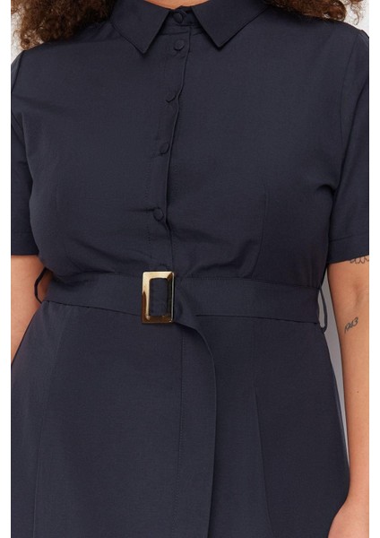 Moda Fit Casual Günlük Poplin Dokuma Gömlek Yaka Kısa Kol Gömlek Elbise Midi Boy Büyük Beden Elbise indirimleri
