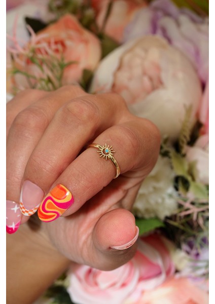 14 Ayar Altın Mavi Taşlı Güneş Yüzük fiyatları