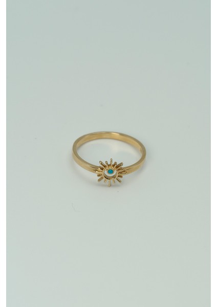 14 Ayar Altın Mavi Taşlı Güneş Yüzük modelleri