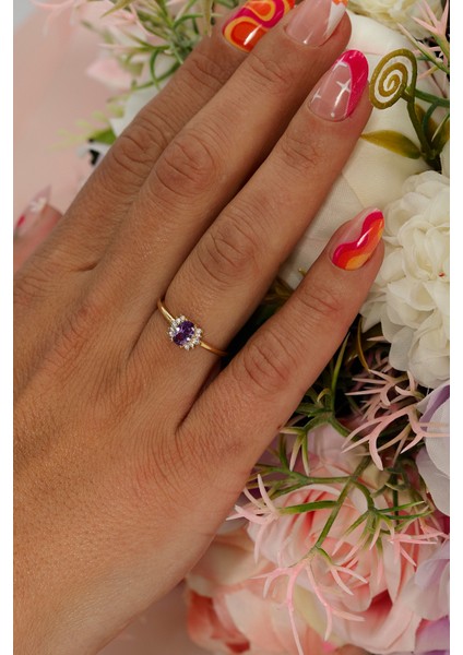 14 Ayar Altın Mor Taşlı Günlük Yüzük