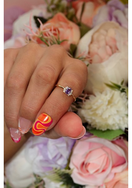 14 Ayar Altın Mor Taşlı Günlük Yüzük fiyatları