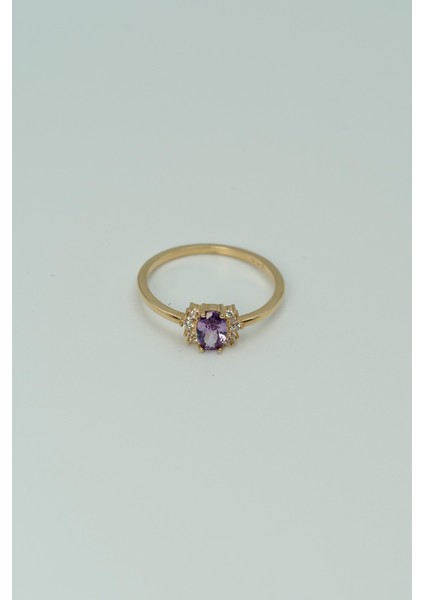 14 Ayar Altın Mor Taşlı Günlük Yüzük modelleri
