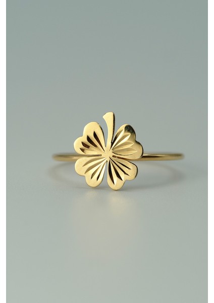 14 Ayar Altın Yonca Model Günlük Yüzük fırsatları