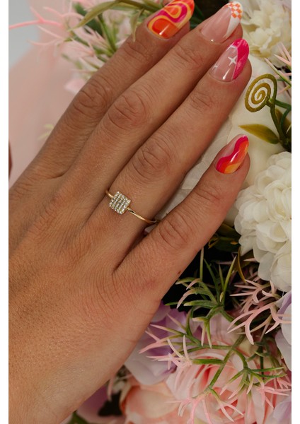 14 Ayar Altın Kare Taşlı Günlük Yüzük