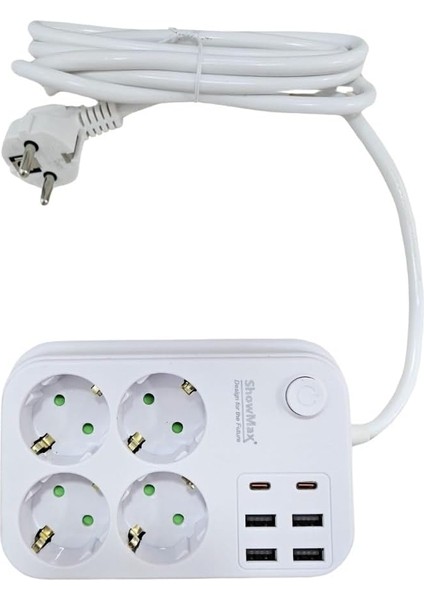 Serisi SH-2946 Termal Akım Korumalı Priz 2 mt (4 Priz + 4 USB + 2 Type-C)