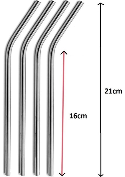 Paslanmaz Çelik Pipet Seti 4 Parça +1 Temizleme Fırçası