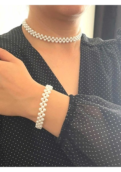 Roe Takı Aksesuar Inci Kolye Choker Kolye ve Inci Bileklik Set