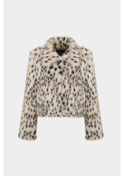 Premium Leopar Desen Bebe Yaka Suni Kürk Kadın Ceket