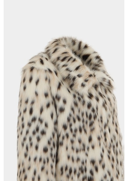Premium Leopar Desen Bebe Yaka Suni Kürk Kadın Ceket modelleri