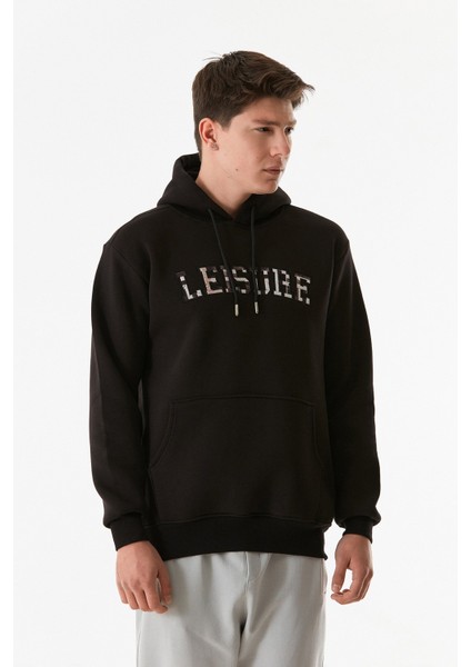 Yazı Baskılı Kanguru Cepli Kapüşonlu Sweatshirt indirimleri