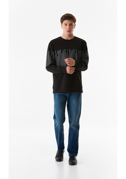 Baskılı Bisiklet Yaka Sweatshirt