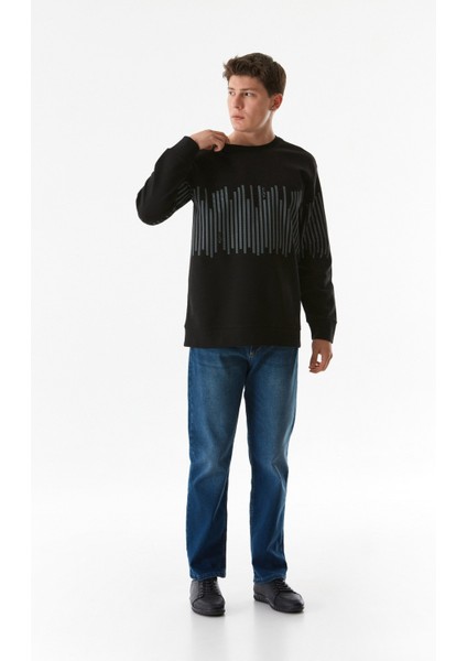Baskılı Bisiklet Yaka Sweatshirt
