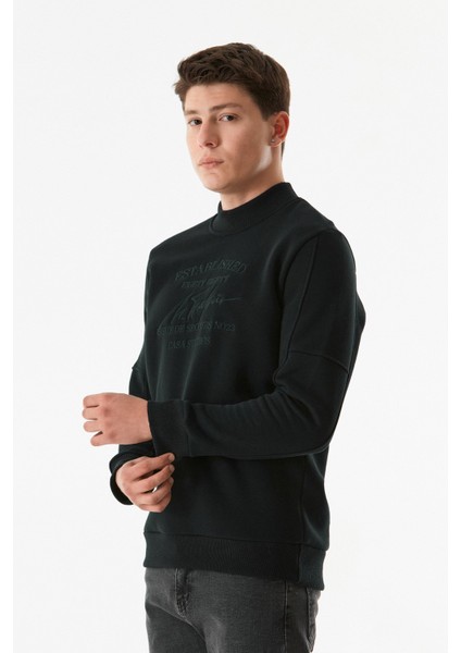 Yazı Nakışlı Dik Yaka Sweatshirt