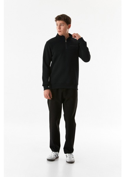 Yazı Baskılı Yarım Fermuarlı Dik Yaka Sweatshirt modelleri