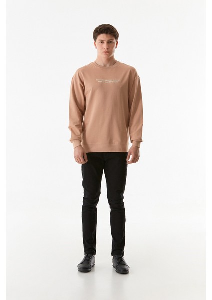 Yazı Kabartmalı Bisiklet Yaka Sweatshirt fiyatları