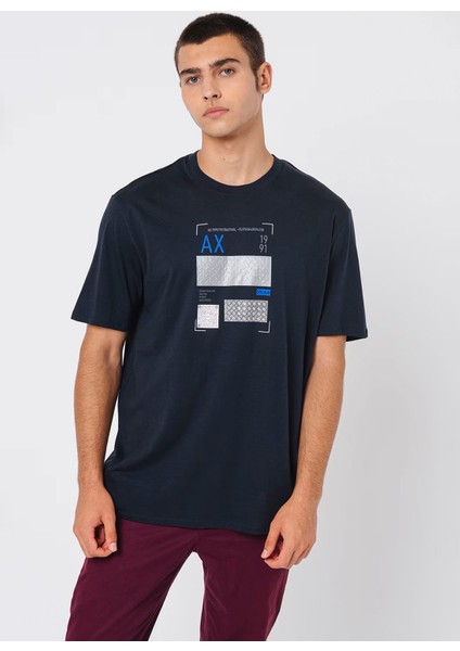 Bisiklet Yaka Baskılı Lacivert Erkek T-Shirt 6dztjs ZJA5Z 1510