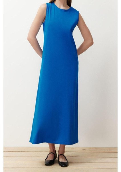 Moda Regular Casual Günlük Süprem Örme Bisiklet Yaka Kolsuz Kol Basic Maxi Boy Tesettür Elbise fiyatları