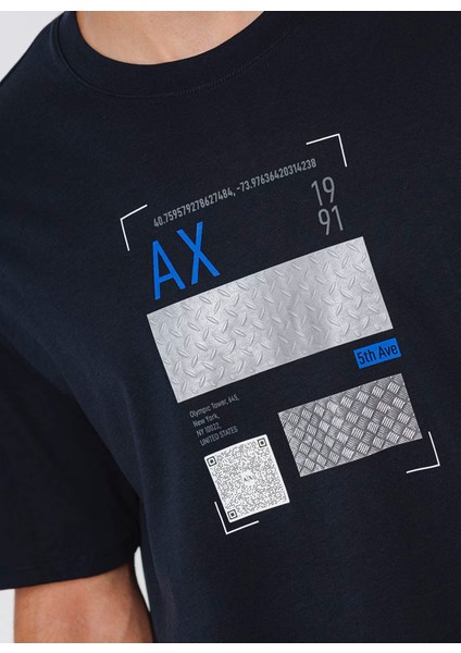 Bisiklet Yaka Baskılı Lacivert Erkek T-Shirt 6dztjs ZJA5Z 1510 modelleri