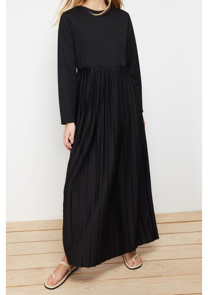 Moda Regular Casual Günlük Scuba Krep Örme Bisiklet Yaka Uzun Kol Basic Maxi Boy Elbise fiyatları