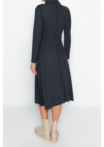 Regular Casual Günlük Selanik Örme Dik Yaka Uzun Kol A-Line Midi Boy Elbise indirimleri