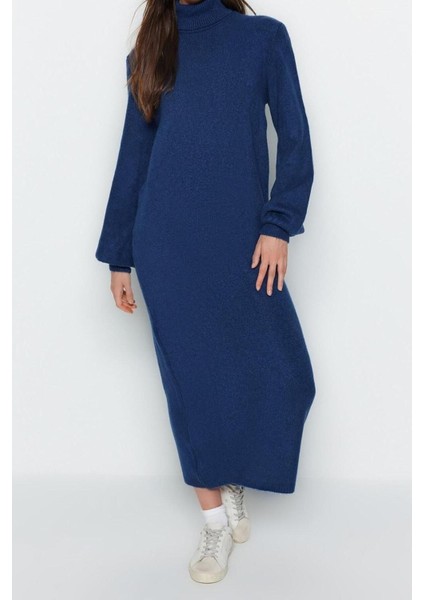 Moda Regular Casual Günlük Tek Plaka Triko Balıkçı Yaka Uzun Kol Shift Midi Boy Elbise fırsatları