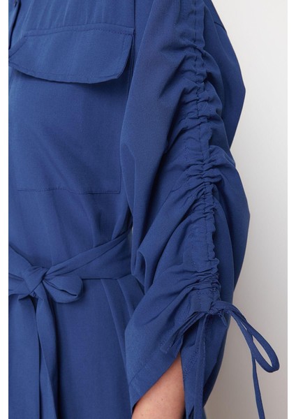Casual Günlük Terrycotton Dokuma Gömlek Yaka Uzun Kol Gömlek Elbise Maxi Boy Tesettür Elbise
