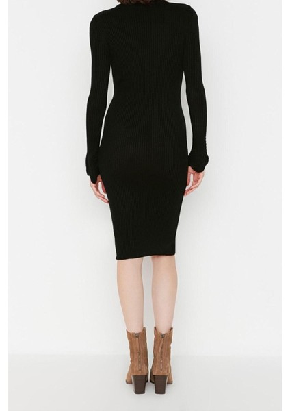 Slim Casual Günlük Fitilli Triko Balıkçı Yaka Uzun Kol Bodycone Mini Boy Elbise indirimleri