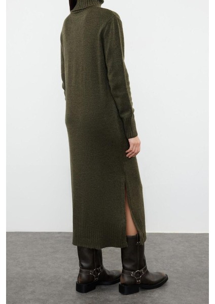 Moda Oversize Casual Günlük Dolu Iğne Triko Balıkçı Yaka Uzun Kol Shift Midi Boy Elbise indirimleri