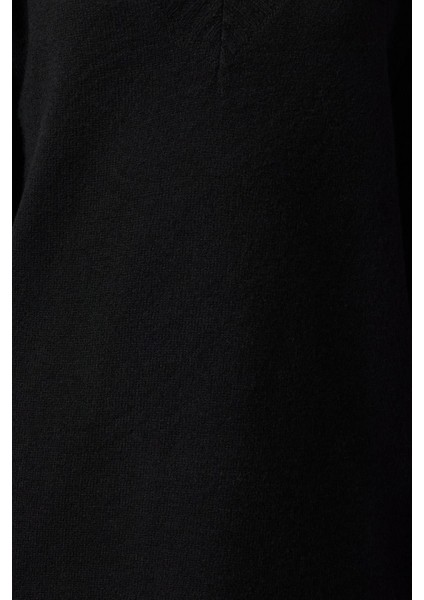 Oversize Casual Günlük Dolu Iğne Triko V Yaka Uzun Kol Kazak Elbise Mini Boy Elbise