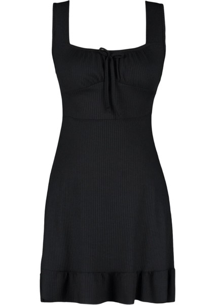 Regular Casual Günlük Polyester Kaşkorse Örme Kare Yaka Kolsuz Kol A-Line Mini Boy Elbise
