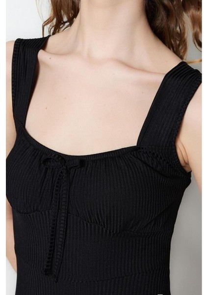 Regular Casual Günlük Polyester Kaşkorse Örme Kare Yaka Kolsuz Kol A-Line Mini Boy Elbise