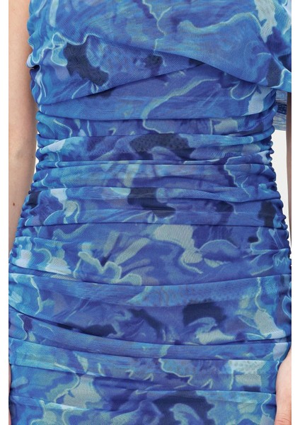 Moda Fit Mezuniyet Balo Tül Örme Carmen Yaka Tek Kol Kol Bodycone Midi Boy Elbise