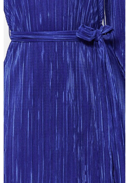 Regular Gündüz Gece Pilise Örme Kayık Yaka Uzun Kol A-Line Midi Boy Elbise fırsatları