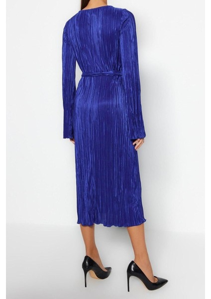 Regular Gündüz Gece Pilise Örme Kayık Yaka Uzun Kol A-Line Midi Boy Elbise indirimleri