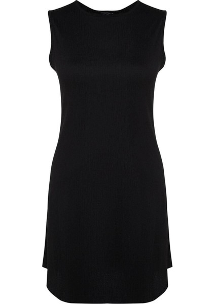 Moda Slim Casual Günlük Bürümcük Örme Bisiklet Yaka Kolsuz Kol A-Line Mini Boy Büyük Beden Elbise