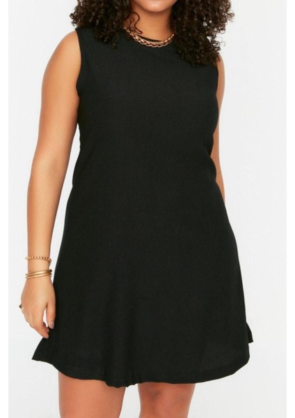 Moda Slim Casual Günlük Bürümcük Örme Bisiklet Yaka Kolsuz Kol A-Line Mini Boy Büyük Beden Elbise modelleri