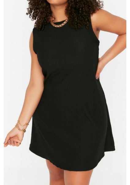 Moda Slim Casual Günlük Bürümcük Örme Bisiklet Yaka Kolsuz Kol A-Line Mini Boy Büyük Beden Elbise indirimleri