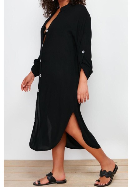 Rahat Plaj Günlük Shally Dokuma V Yaka Uzun Kol Gömlek Elbise Maxi Boy Büyük Beden Elbise fiyatları